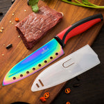 Kitchen Knife Set Kit | Red Handle & Black Magnetic Rack