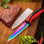 Kitchen Knife Set Kit | Red Handle & Black Magnetic Rack