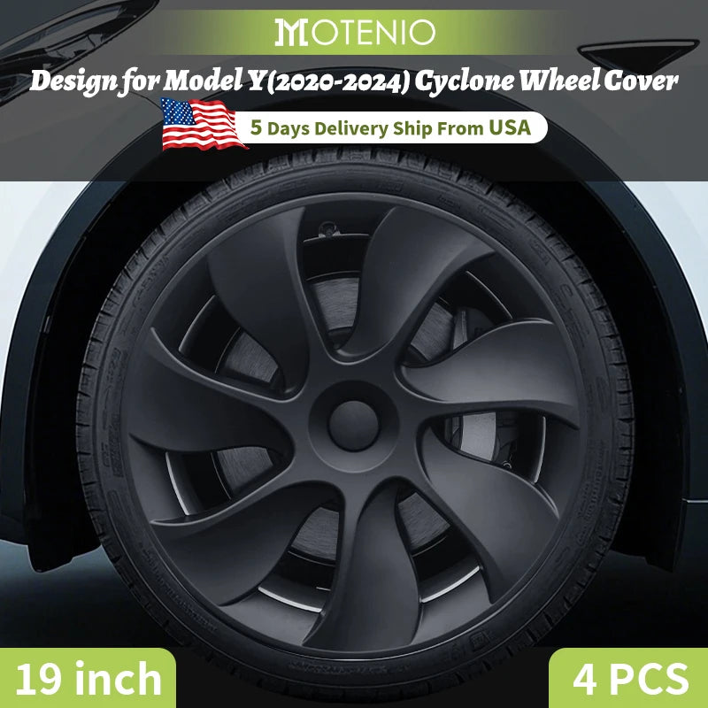 4PCS Wheel Cap Design For Tesla Model Y 2020-2024 19 Inch Right＆Left Hubcaps Cyclone Cover Wheel Cover Replacement Accessories