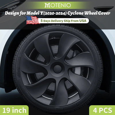 4PCS Wheel Cap Design For Tesla Model Y 2020-2024 19 Inch Right＆Left Hubcaps Cyclone Cover Wheel Cover Replacement Accessories
