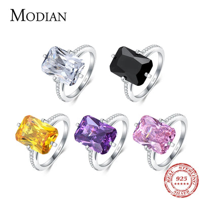 Modian 100% 925 Sterling Silver Rectangle 5A Clear Zircon Luxury Rings Anniversary Engagement Jewelry For Women Fashion