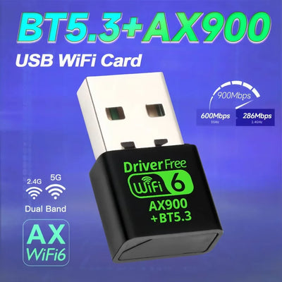 WiFi 6 AX900 Bluetooth 5.3 WiFi USB Adapter Wireless Network Card 2.4G&5GHz Wi-Fi Antenna USB For PC/Laptop Win10/11 Dri