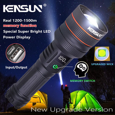Bright Spotlight Long Range LED Flashlight Type-C Charging Strong Light Lamp Tactical Torch Waterproof Zoom Outdoor Lant