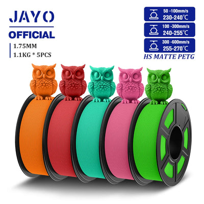 JAYO 5Rolls PETG Filament 1.75mm High Speed PETG 3D Printer Filament 1.1KG/Roll High Flow Speedy Matte 3D Printing Mater