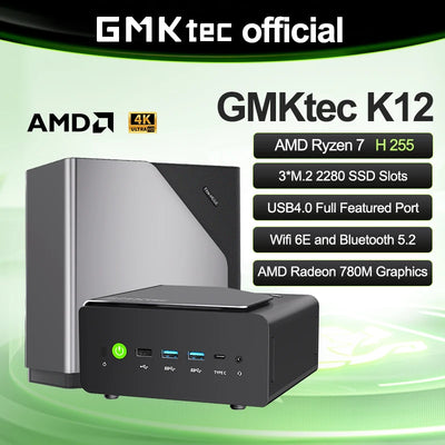 GMKtec K12 Mini PC AMD Ryzen™ 7 H 255 Dual DDR5 5600MT/s 3*SSD PCIe4.0 WiFi 6 BT 5.2 Dual 2.5G LAN OCulink Desktop Computer