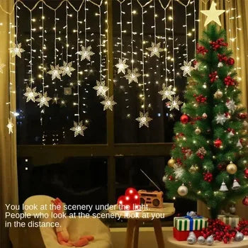 110V 220V Snowflakes Curtain Garland on The Window Fairy Lights New Year Garland F