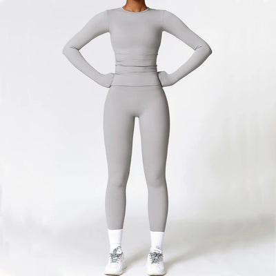 2PCS Yoga Set Women Gym Clothing Fitness Workout Set Sportswear Female Long Sleeve Crop Top High Waist Leggings Sports S