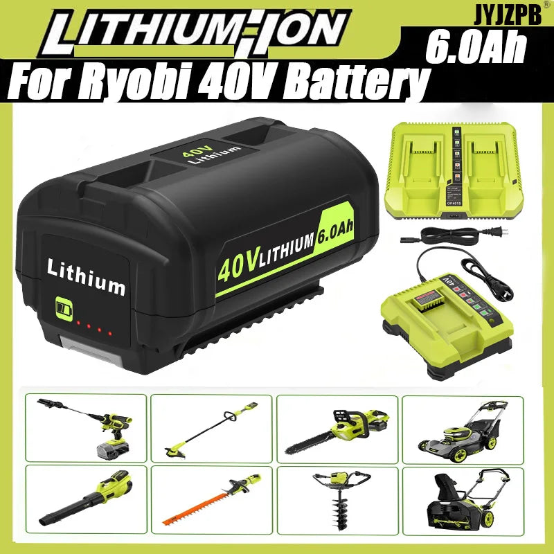 40V 6000mAh Li-ion Battery For Ryobi Leaf Blower Chainsaw 40V OP4040 OP4060 OP4050 Lithium ion Battery  Power Tools Battery