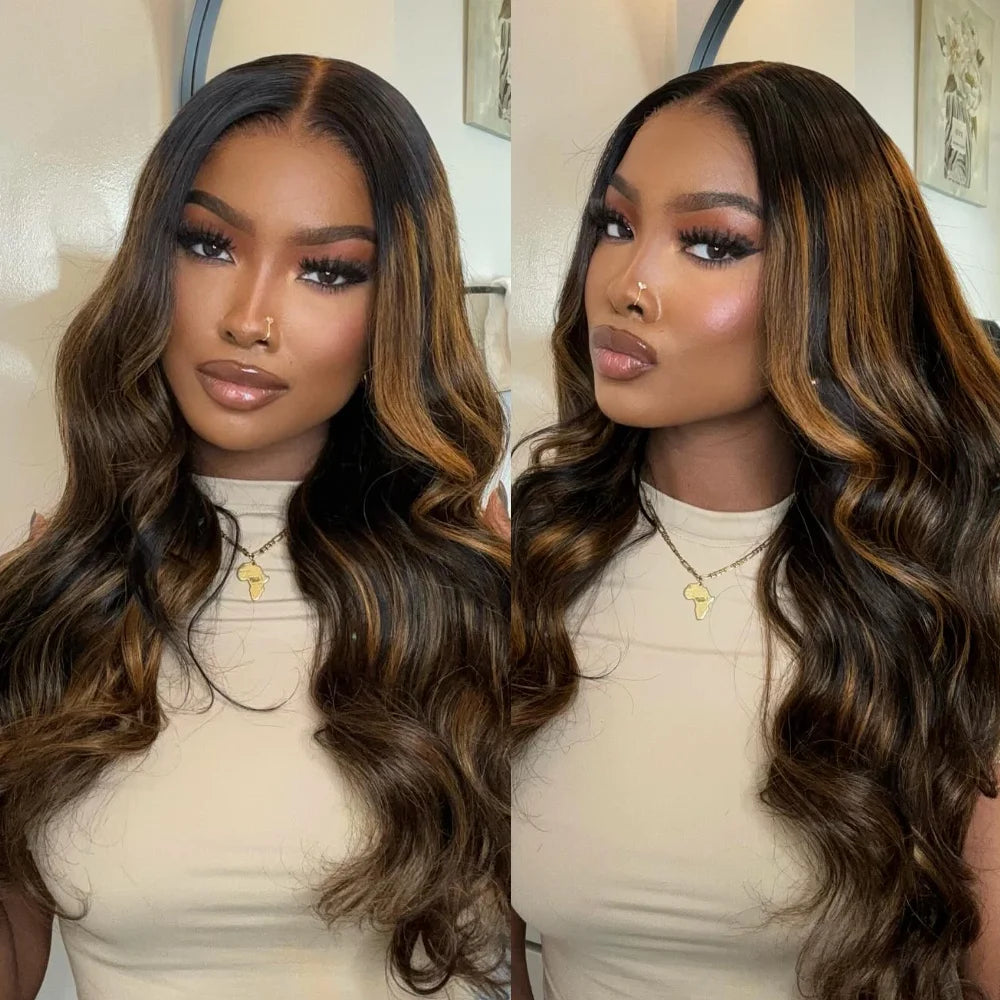 UNice Hair 7x5 Bye Bye Knots Wear Go Glueless Wig Brown Balayage Body Wave Wig Pre Cut Pre Bleached Human Hair Lace Wig 150%