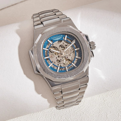 LONGLUX Men automatic mechanical watch luxury watches waterproof skeleton business cheap wholesale stainless steel gift