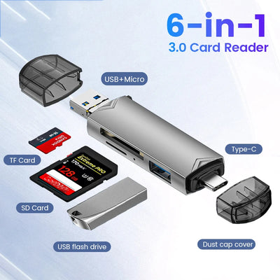 6 in 1 Card Reader USB3.0 to Type C Micro USB Universal OTG Adapter Multifunctional adapter SD TF High-speed transmissio