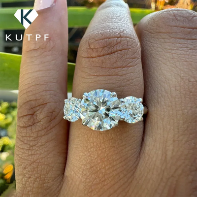 4Carat Moissanite Diamond Engagement Ring with Certificates 925 Sterling Silver Three-Stone Wedding Band for Women Fine Jewerlry