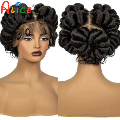 Synthetic Full Lace Handmade Bantu Braided Wigs Short Cute Natural Braided Lace Wigs For Black Women Knotless Braids Wig