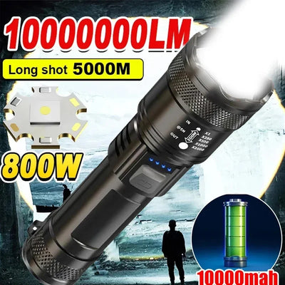 Super Bright LED Flashlight USB Rechargeable Flashlights with Tactical Zoom High Power Spotlight Outdoor Camping Fishing