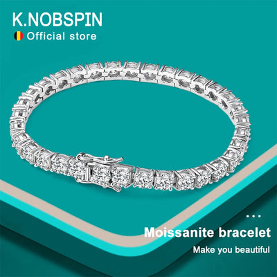 KNOBSPIN D VVS1 Moissanite Tennis Bracelet Original s925 Sterling Silver Plated 18k White Gold with GRA Bracelets for Wo