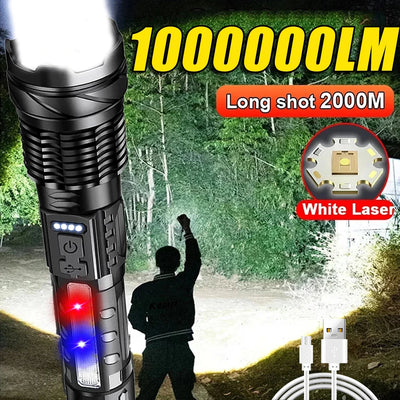 100000LM Powerful LED Flashlight Rechargeable Zoom Tactical Torch 2000M Long Range Powerful Flashlight Fishing Camping L