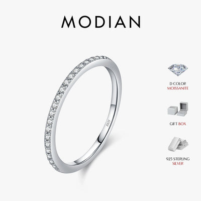 MODIAN Simple Eternity Moissanite Ring 925 Sterling Silver Sparkling Simple Thin Wedding Band Rings For Women Fine Jewel
