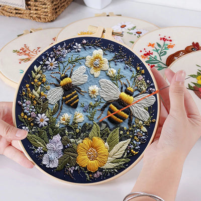 Bee Embroidery Kit for Adult Cross Stitch Kits for Hand with Animal Patterns and Instructions DIY with Threads and Needl
