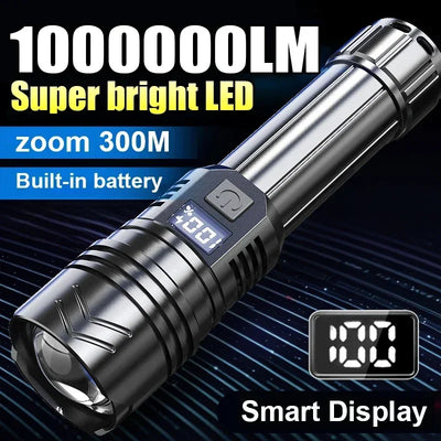 High Power Led Flashlight 1000000LM Powerful Flashlight Portable USB Rechargeable Led Lamp 2000mah Emergency Camping Torch