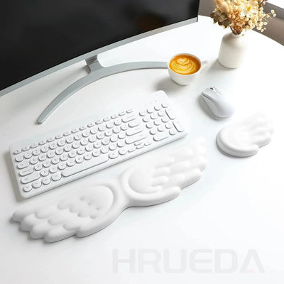 Keyboard Mouse Wrist Rest Angel Wing Memory Foam Mouse Pad Set Wrist Support Ergonomic Non-Slip for Computer Laptop Easy