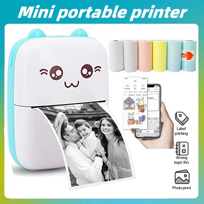 Portable thermal printer mini cat print photo pocket thermal label printer 58mm printing wireless Bluetooth Android iOS