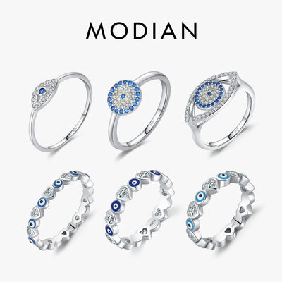 MODIAN 925 Sterling Silver Cute Blue Ghost Eyes Ring Sparkling Clear Cubic Zirconia For Women Fine Fashion Jewelry Birth