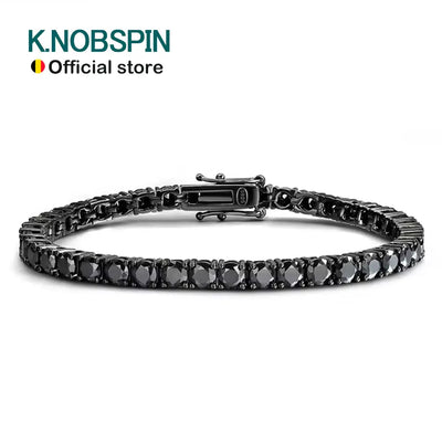 KNOBSPIN 3mm 4mm Black Moissanite Tennis Bracelet Full Diamond GRA 925 Sterling Silver Plated 18k Hiphop Bracelets for W