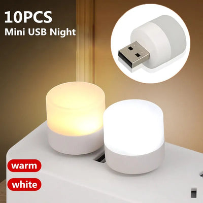 1/10Pcs Mini USB Night Light Warm White Eye Protection Book Reading Light USB Plug Computer Mobile Power Charging LED Ni