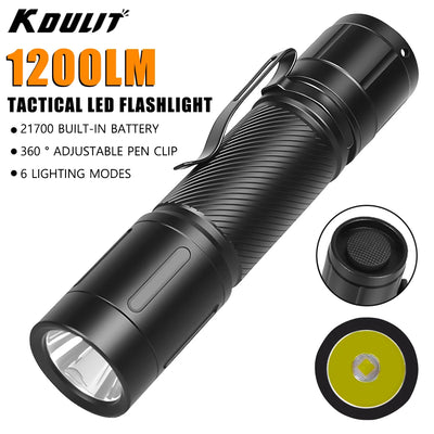 KDULIT 1200LM Tactical LED Flashlight High Power IP66 Waterproof  Torch Light Outdoor Camping Lantern Built-in 21700 Battery