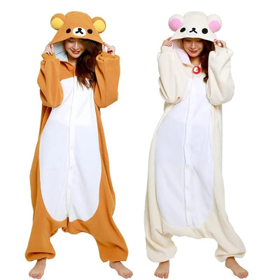 Japanese Cute Cartoon Character Rilakkuma Kigurumi Bear Sister Adult Anime Jumpsuit Pajamas Kawaii Anime Peripheral Paja