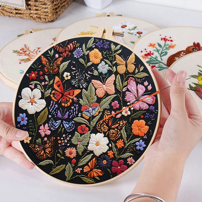 Embroidery Kit for Beginners Flower Butterfly Embroidery Starter Kit Stitches Practice Kit Stamped Cross Stitch Sets wit