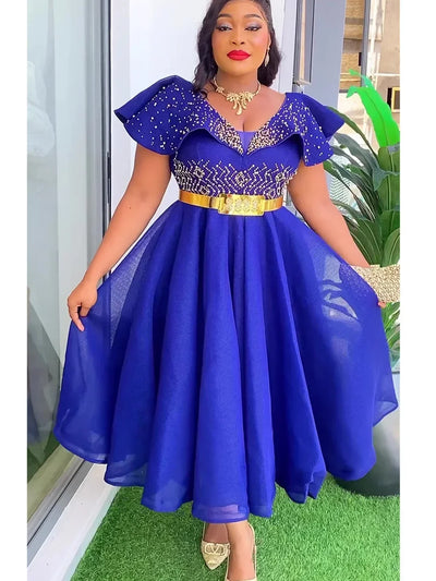 Plus Size African Wedding Party Dresses for Women 2024 New Dashiki Ankara Evening Gown Elegant Turkey Outfit Robe Africa
