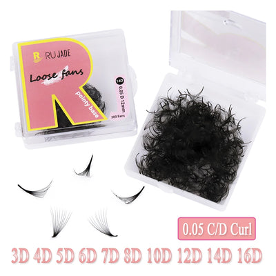 Rujade Loose Fans 3D 4D 5D 14D Russian Volume Fans Eyelash Extensions Loose Fans Sharp Stem Thin Pointy Base Premade Fan
