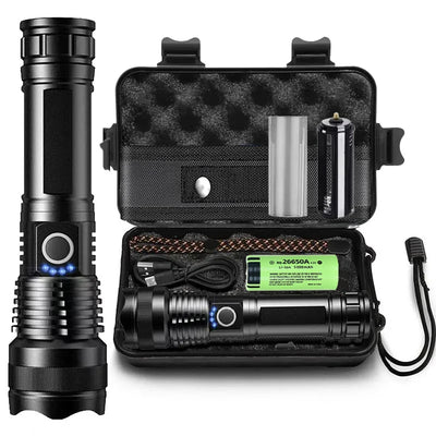 High Power Strong Light Long Range LED Flashlight USB Rechargeable Defense Flashlight Outdoor Telescopic Zoom Super Brig