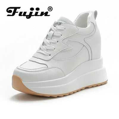 Fujin 10cm 4 inch Platform Wedge Sneakers Chunky Shoes Genuine Leather for Women Summer Shoes Autumn Walking Sneakers Fa