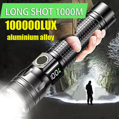 Aluminum Alloy Rechargeable LED Flashlight With Power Display High Power Torch Light Outdoor Waterproof Camping Lantern