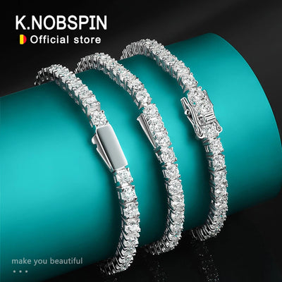KNOBSPIN D VVS1 Moissanite Tennis Bracelet Original s925 Sterling Silver Plated 18k White Gold with GRA Bracelets for Wo