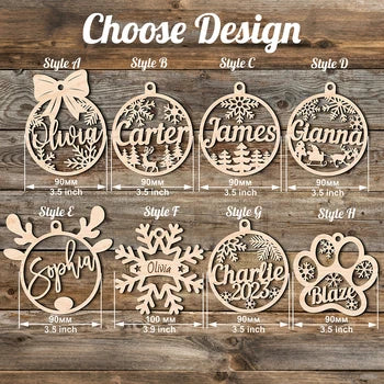 Custom Family Christmas Ornaments Laser Engraved Wood Tree Decor Personalized Xmas