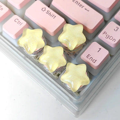 Keycaps Four Round Stars Yellow Translucent Stars Cute Personalized Design Direction Keys Special Keys for Mechanical Ke