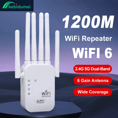 Kebidumei 1200Mbps Wireless WiFi Repeater WIFI Extender Signal Booster 2.4G 5G Dual-band Network 802.11ac WiFi Amplifier