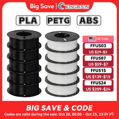 KINGROON 10KG PLA/ ABS/ PETG Filament 1.75mm Black White Gray , Wholesale 10 Rolls PLA ABS PETG Plastic For 3D Printer
