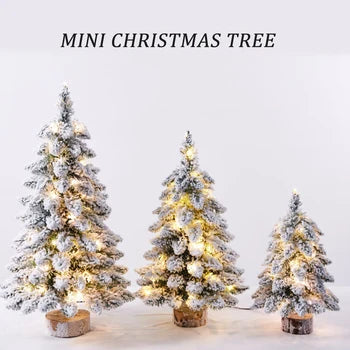 Christmas Tree Tabletop Figurine Snow Flocked Christmas Tree with LED Lights for