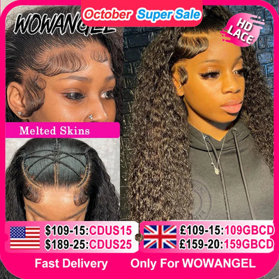 Wow Angel 250% HD Lace Frontal Wigs 13X6 Water Wave Wigs 13x4 Lace Frontal Wigs Pre Plucked Curly Wig Human Hair Wig For Woman