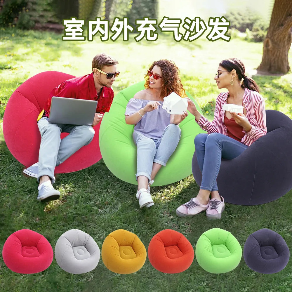 Thickened Outdoor Inflatable Sofa Portable Air Couch Camping Lounge Chair Single Stool PVC Flocking