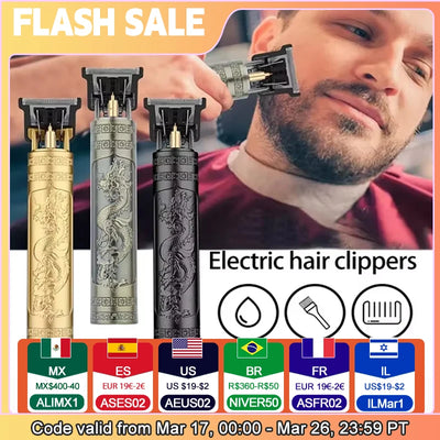 Vintage T9 Electric Hair Cutting Machine Hair Clipper Professional Men Shaver Rechargeable Barber Trimmer for Men Dragon Buddha