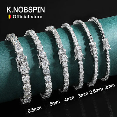 KNOBSPIN 2mm Moissanite Tennis Bracelet 925 Sterling Silver Plated White Gold Bracelet for Women Man Sparkling Party Jew