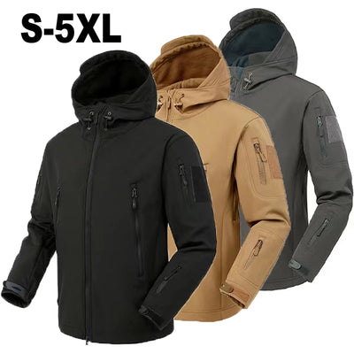 Men's Autumn Winter SoftShell Fleece Waterproof Jackets Male Hood Coats Fishing Hiking Camping Climbing Skiing Pants Tro