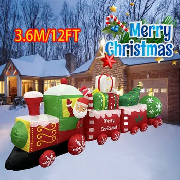 Christmas Decorations Santa Drive Train 3.6M/12FT Built-in LEDs Inflatable Toys M