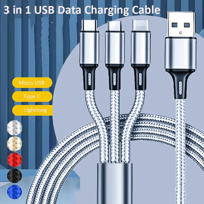 3 IN 1 USB Cable Micro USB Type C Charger Cable Multi 2A Usb Port Fast Charging Cord For Xiaomi iPhone 11 12 13 Pro Max