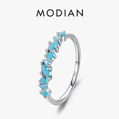 Modian Vintage 925 Sterling Silver Elegant Turquoise Trendy Female Ring For Women Party Stackable Fine Jewely Birthday G